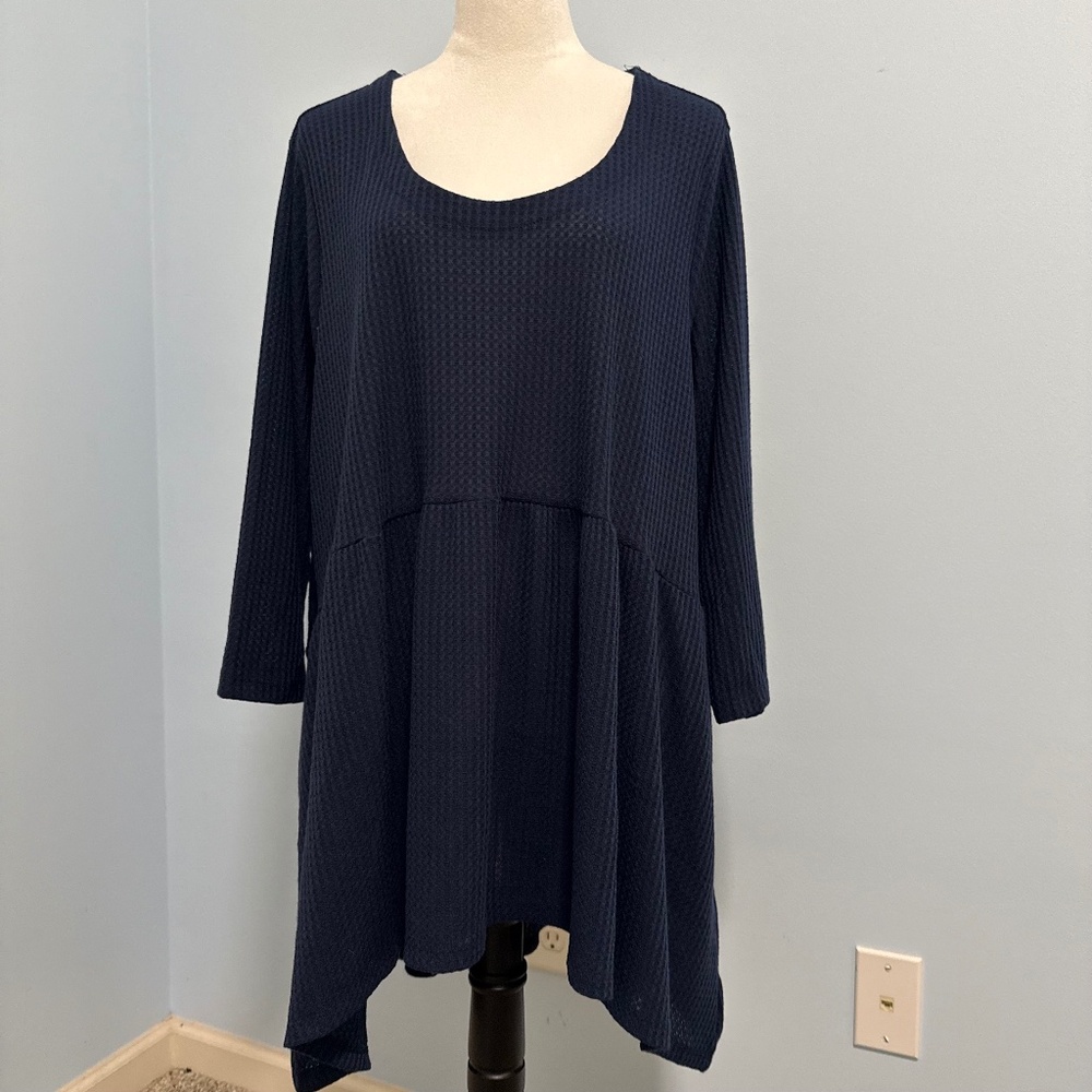 EVANS Women’s Navy Whitney 3/4 Sleeve Thermal Knit Empire Tunic Top Size 22/24